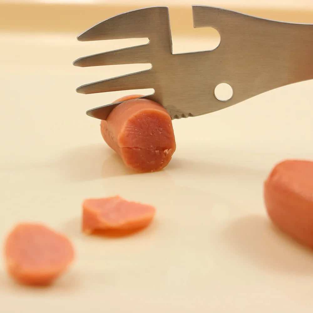 Outdoor Survival Tools 5-in-1 Camping Multi-Functional EDC Kit – Fork, Knife, Spoon, Bottle/Can Opener