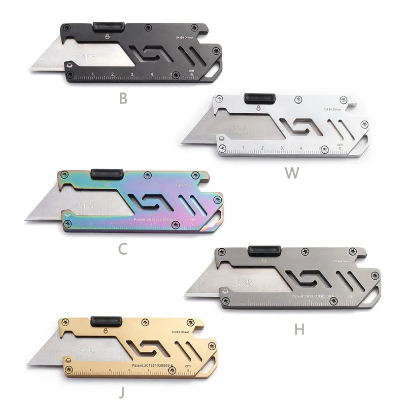 Stainless Steel EDC Folding Utility Knife – Multi-Function Paper Cutter, Bottle Opener & Wrench for Camping & Hiking