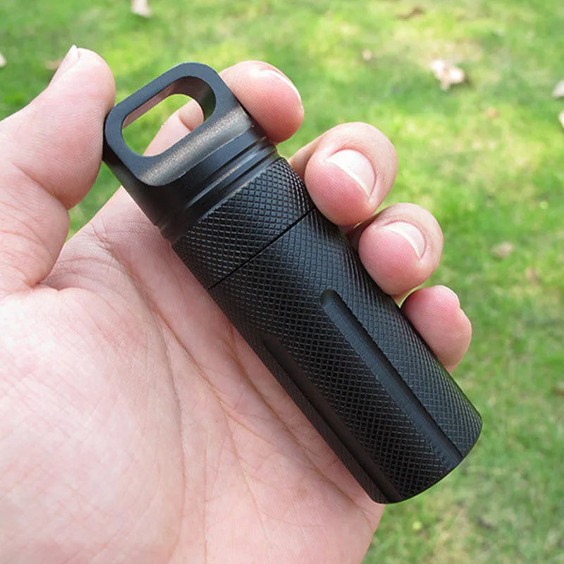 Aluminum Alloy Survival EDC Waterproof Capsule – Sealed Bottle Case for Outdoor Camping & Emergency Gear