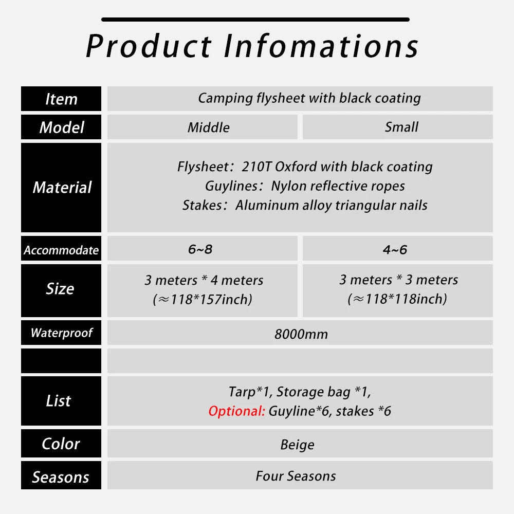 Black Coating Tarp – 99% UV Blocking Waterproof Outdoor Camping Sun Shelter