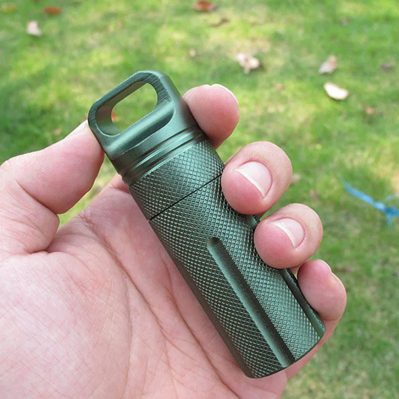 Aluminum Alloy Survival EDC Waterproof Capsule – Sealed Bottle Case for Outdoor Camping & Emergency Gear