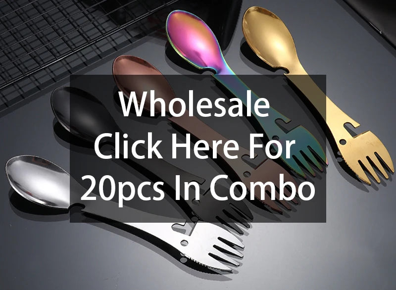 Outdoor Survival Tools 5-in-1 Camping Multi-Functional EDC Kit – Fork, Knife, Spoon, Bottle/Can Opener