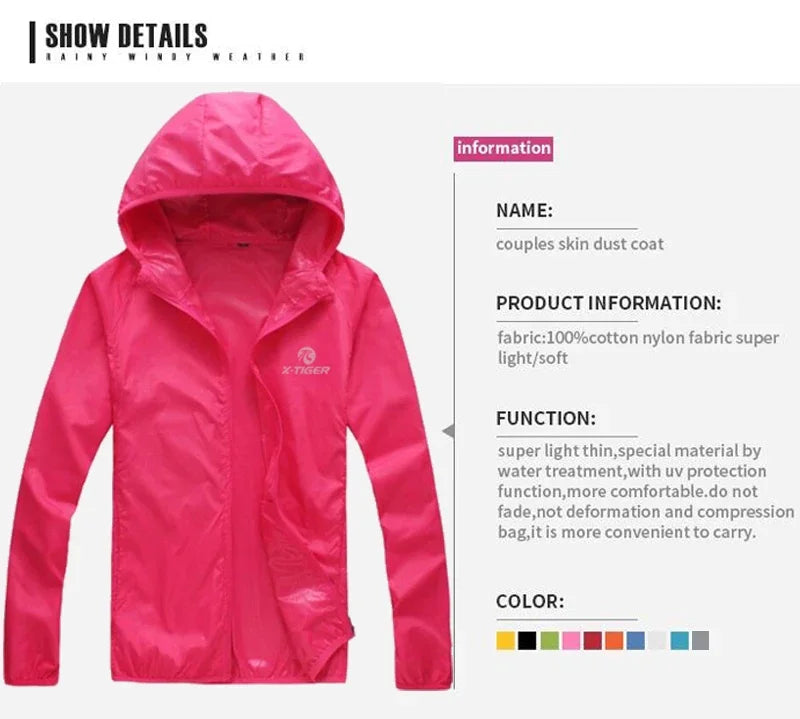 X-TIGER Waterproof Hiking Jacket – Unisex Sun Protection Windbreaker for Camping, Climbing, and Outdoor Adventures