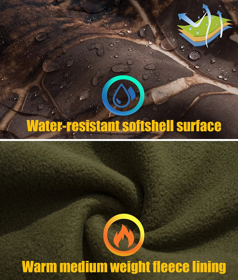 Men's Silent Soft Shell Camouflage Tactical Jacket – Waterproof, Warm Fleece Hooded Coat for Hunting, Hiking & Fishing