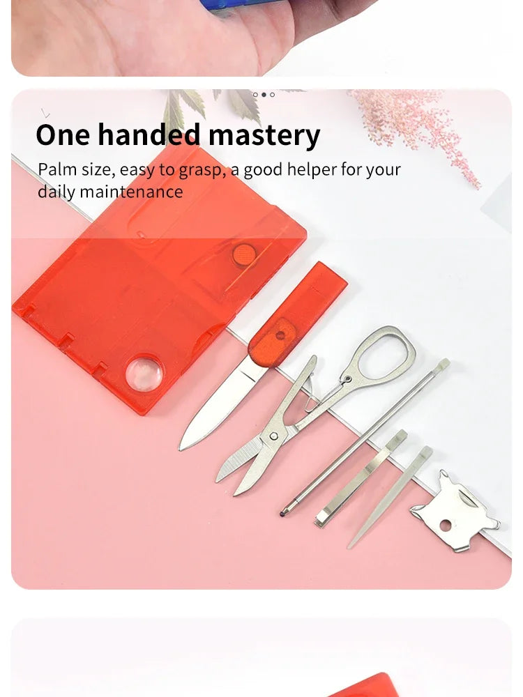 Outdoor Camping Multifunctional Swiss Army Knife Card – Multi-Purpose Survival Tool with Light & Beauty Set