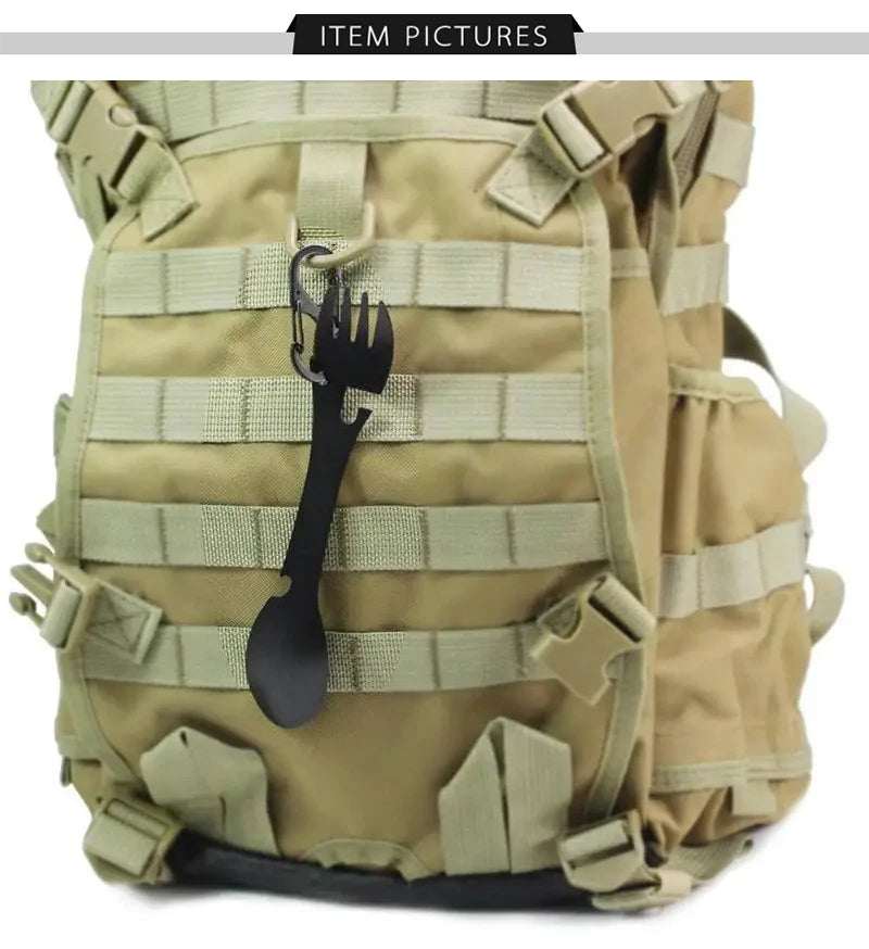 Outdoor Survival Tools 5-in-1 Camping Multi-Functional EDC Kit – Fork, Knife, Spoon, Bottle/Can Opener