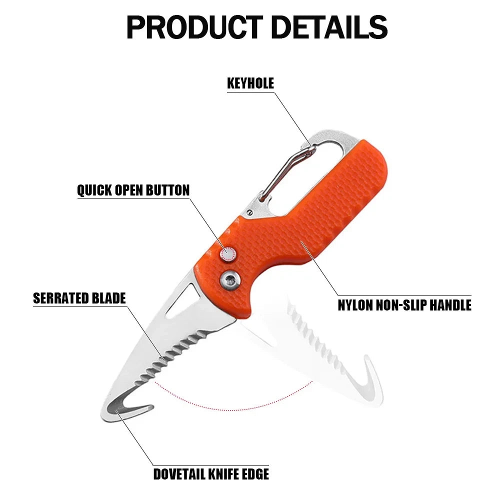 Portable Stainless Steel Serrated Hook Folding Knife