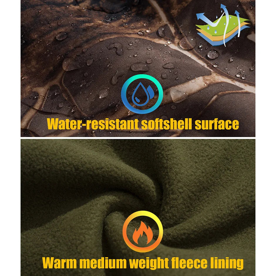 Men's Silent Soft Shell Camouflage Tactical Jacket – Waterproof, Warm Fleece Hooded Coat for Hunting, Hiking & Fishing