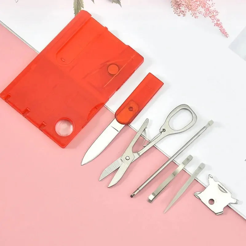 Outdoor Camping Multifunctional Swiss Army Knife Card – Multi-Purpose Survival Tool with Light & Beauty Set