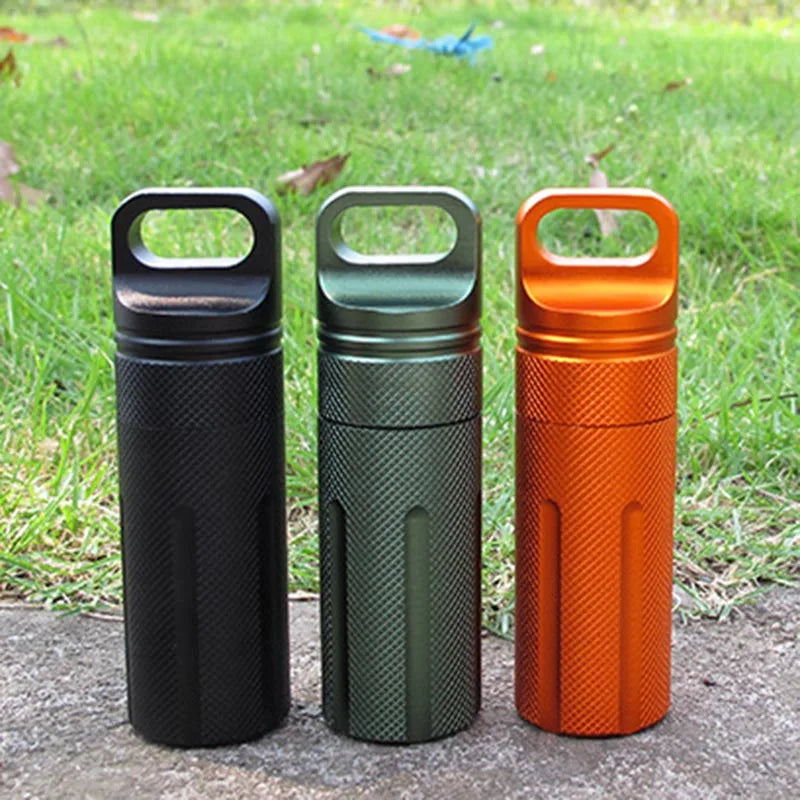 Aluminum Alloy Survival EDC Waterproof Capsule – Sealed Bottle Case for Outdoor Camping & Emergency Gear