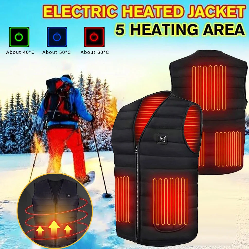 Men’s & Women’s Smart Heating Cotton Vest – 9 Area Heated V-Neck Winter Thermal Jacket (M-7XL)