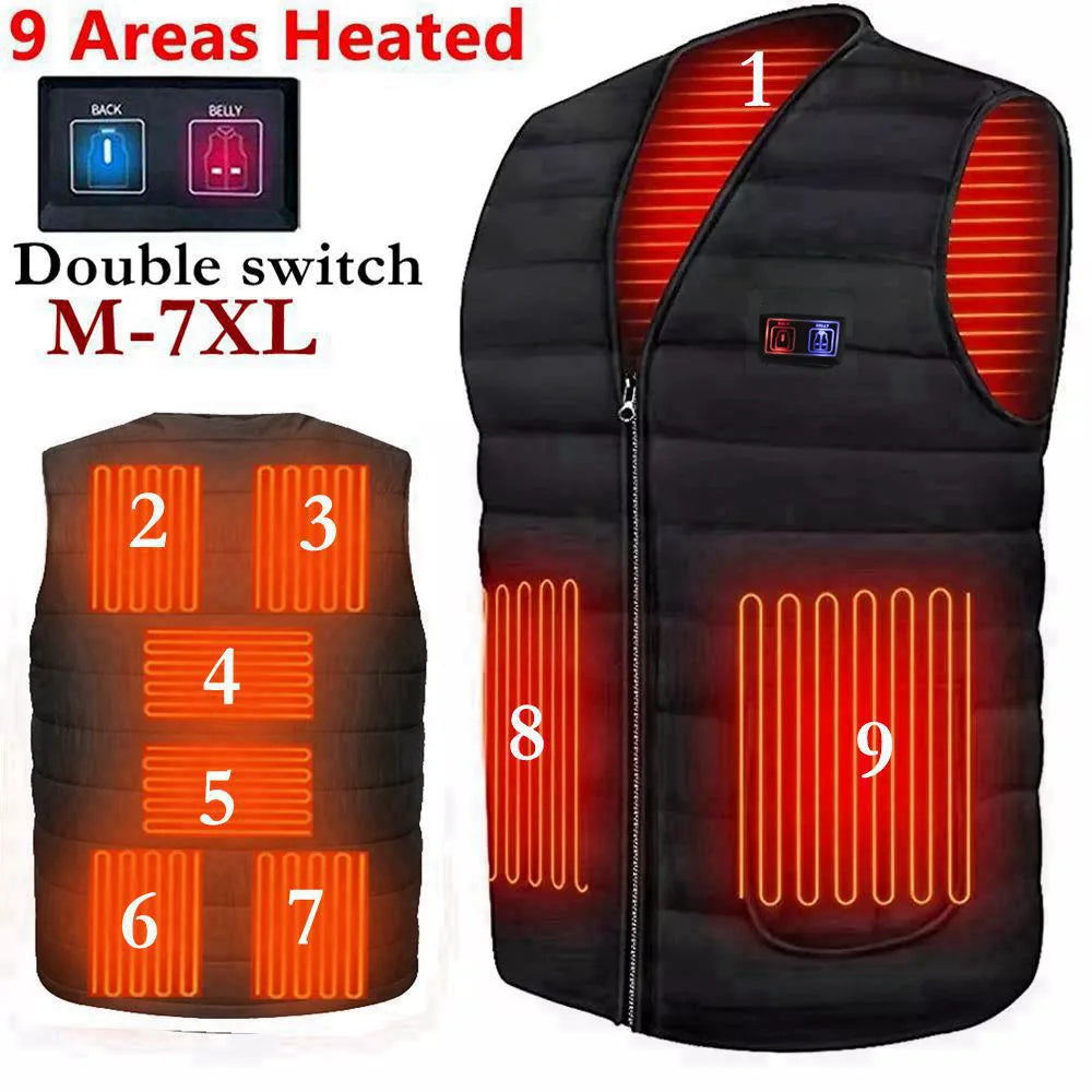 Men’s & Women’s Smart Heating Cotton Vest – 9 Area Heated V-Neck Winter Thermal Jacket (M-7XL)