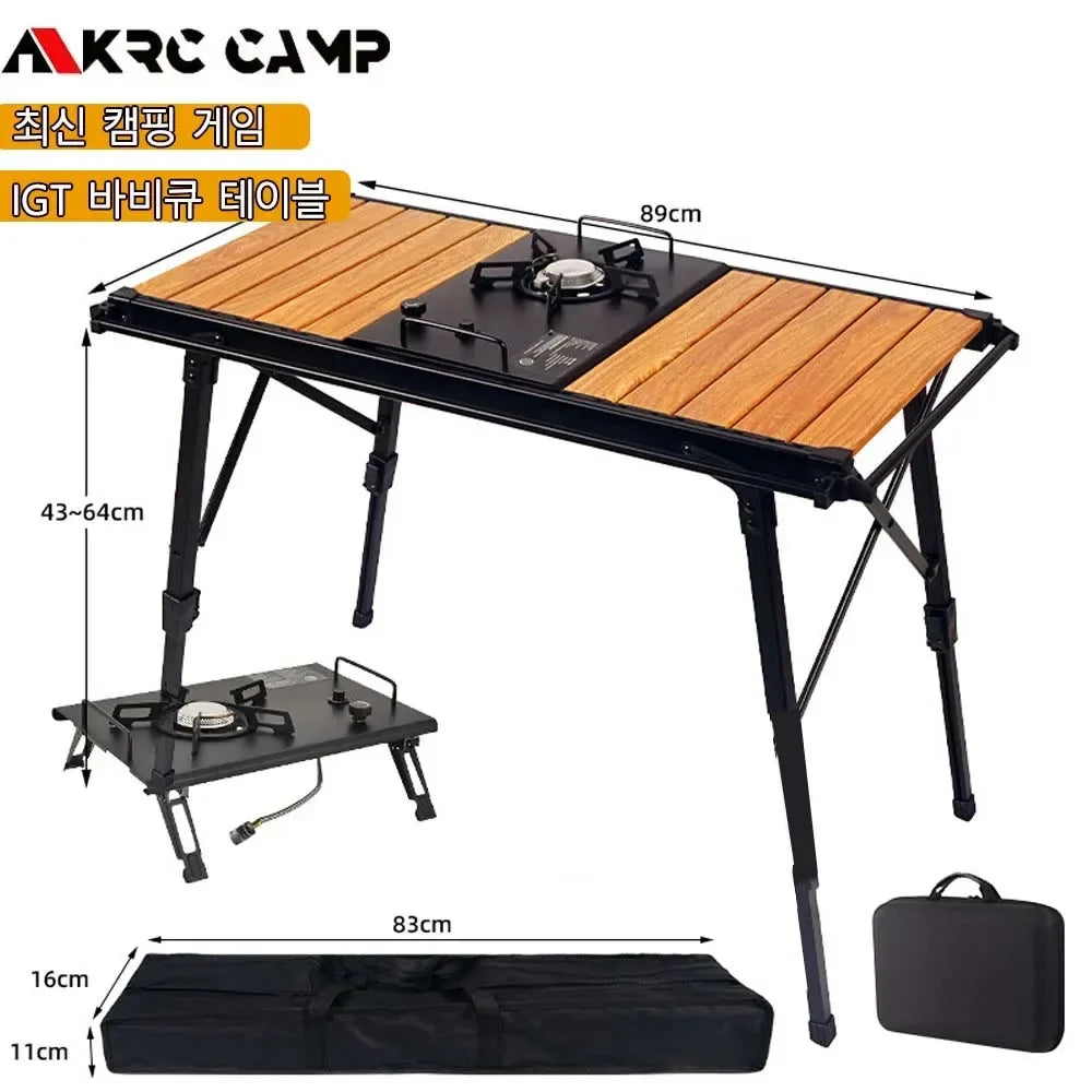 KRC CAMP Camping Folding Removable IGT Wood Table - Lightweight Outdoor Picnic & BBQ Grill Table