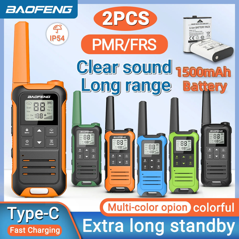 2pcs Baofeng F22 Mini Walkie Talkie – PMR FRS Long-Range Rechargeable Two-Way Radios with Type-C Charger for Camping