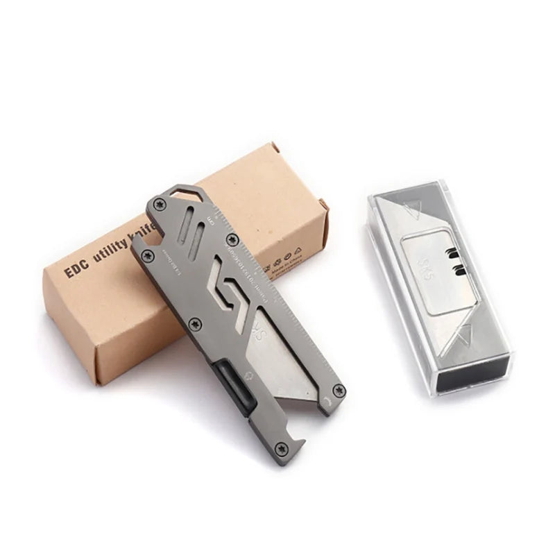 Stainless Steel EDC Folding Utility Knife – Multi-Function Paper Cutter, Bottle Opener & Wrench for Camping & Hiking