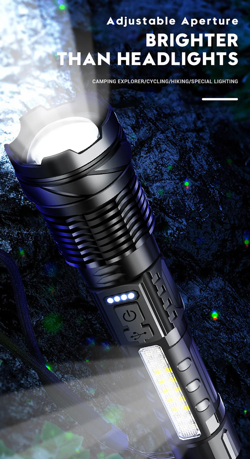 High-Power LED Tactical Flashlight with Zoom and USB Rechargeable Battery