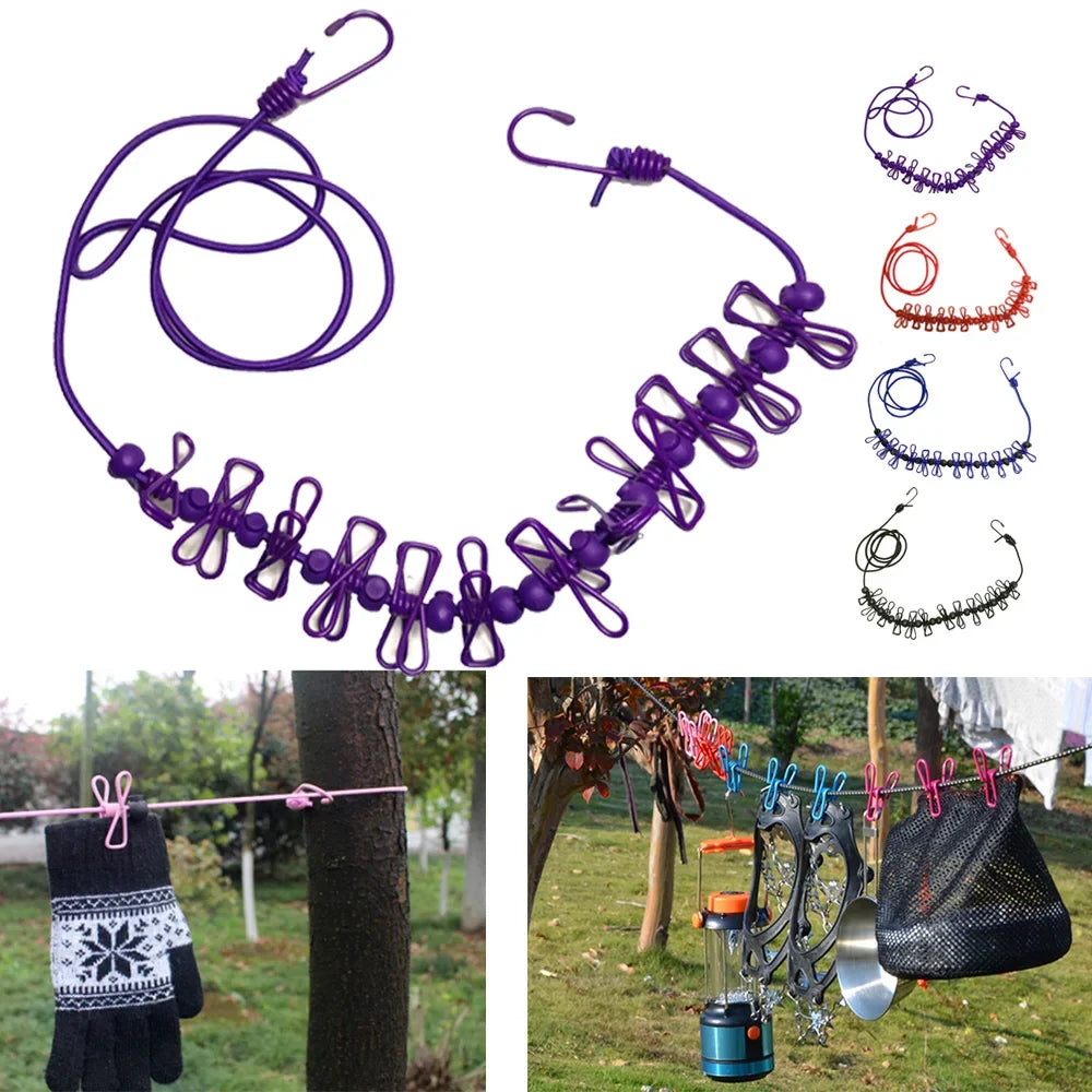 Non-slip stretch clothesline With 12Clips