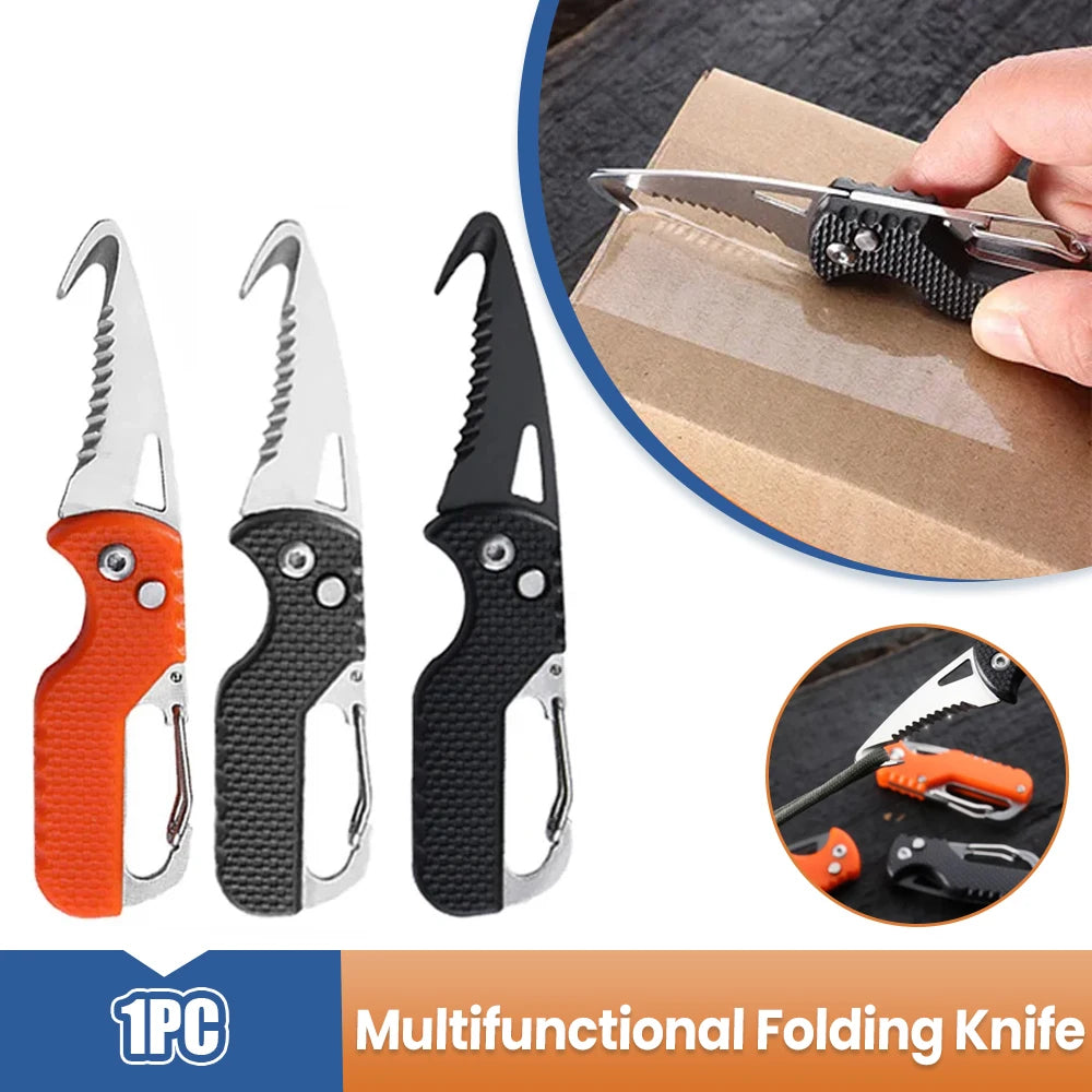 Portable Stainless Steel Serrated Hook Folding Knife