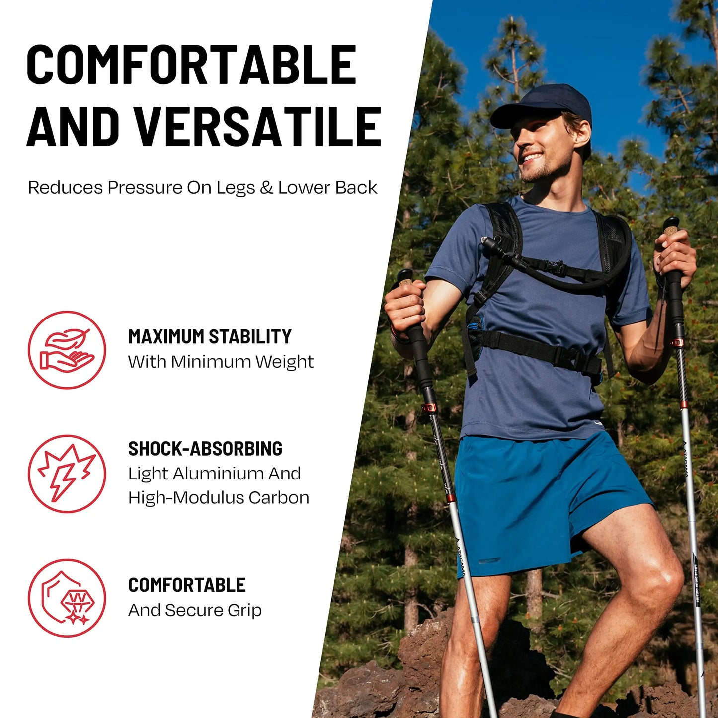 Premium Trekking Sticks for Hiking with Foldable Design & Cork