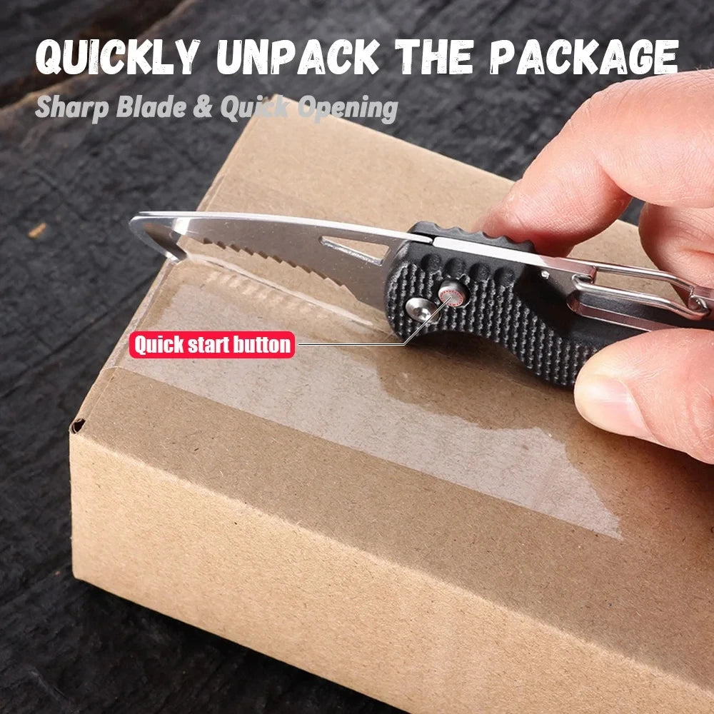 Portable Stainless Steel Serrated Hook Folding Knife
