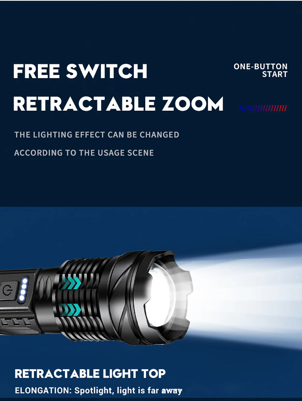 High-Power LED Tactical Flashlight with Zoom and USB Rechargeable Battery