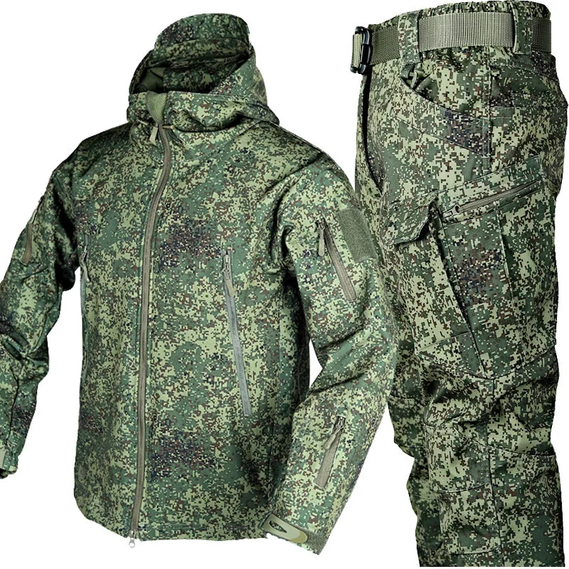 Outdoor Shark Skin Warmth Set – Camo Plush Thickened Coat for Autumn/Winter Racing Top