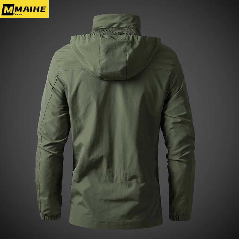 Men’s Windbreaker Jacket – Waterproof Military Hooded Combat Jacket for Hiking, Biking, and Outdoor Adventures