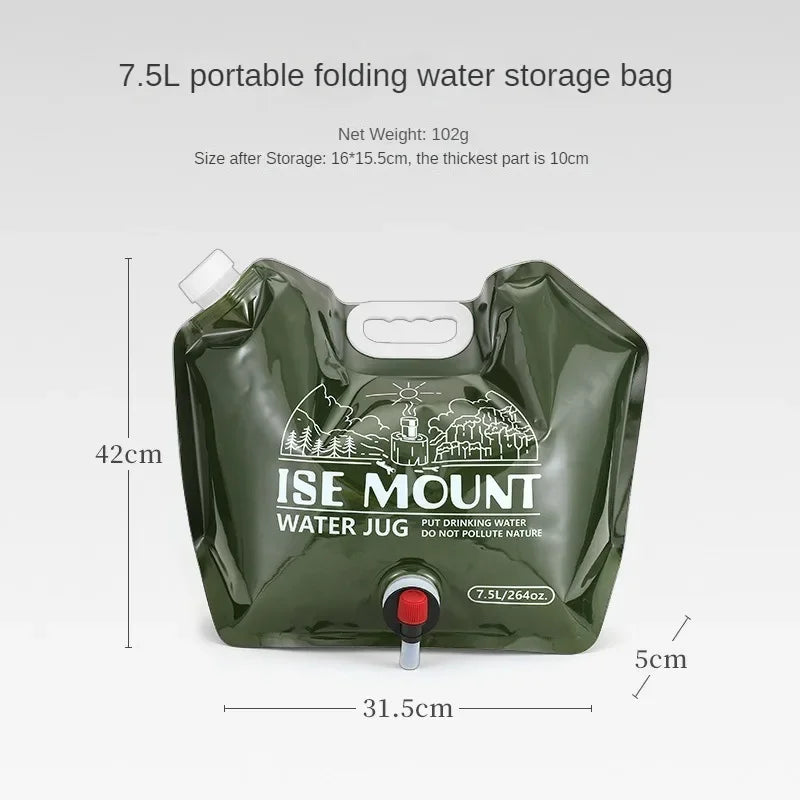 Outdoor Collapsible Water Bag with Faucet – 7.5L/8L Large Capacity Portable Water Bag for Camping and Outdoor Activities