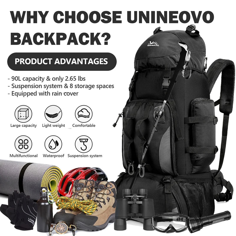 90L Waterproof Hiking & Camping Backpack