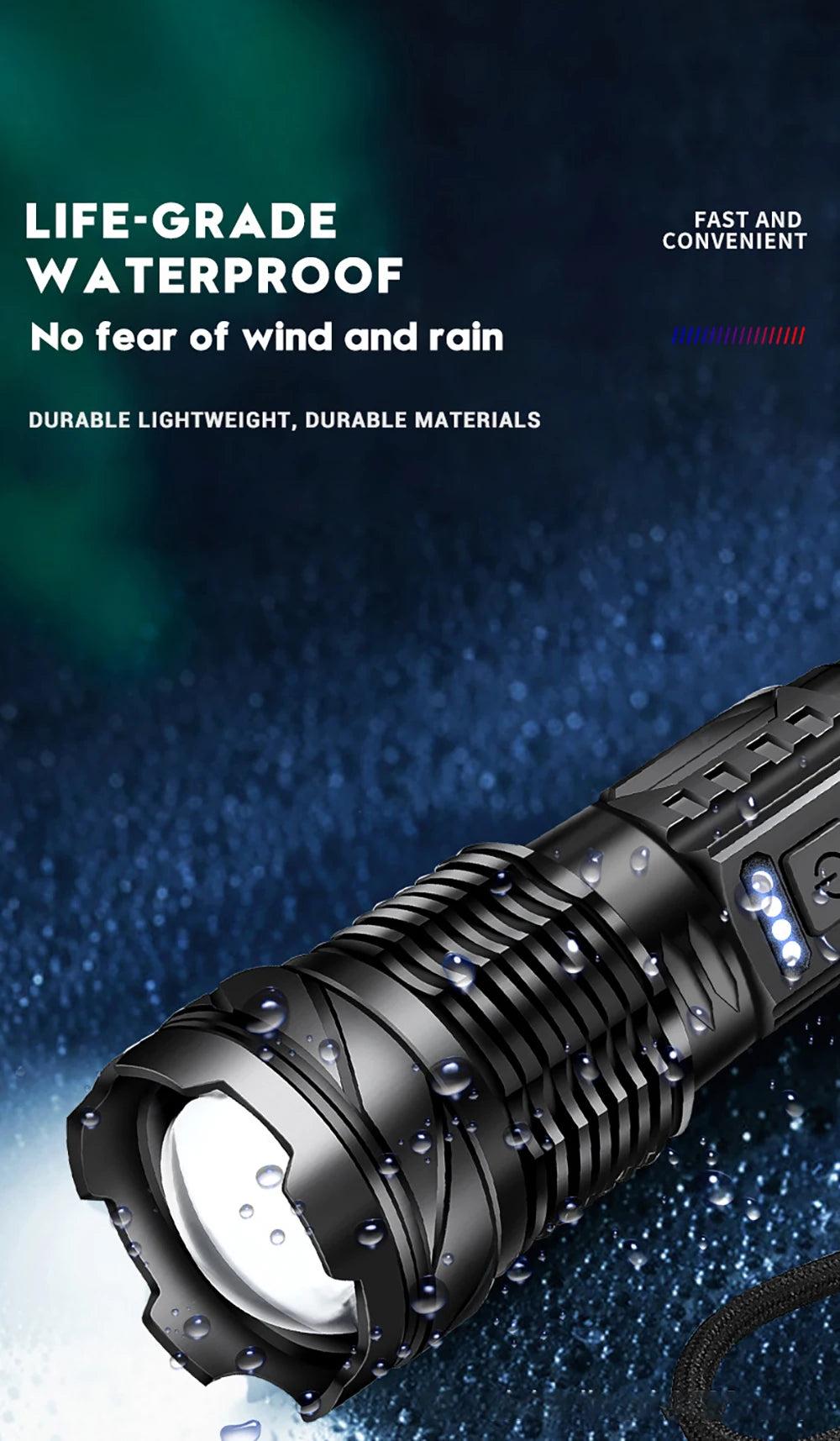 High-Power LED Tactical Flashlight with Zoom and USB Rechargeable Battery