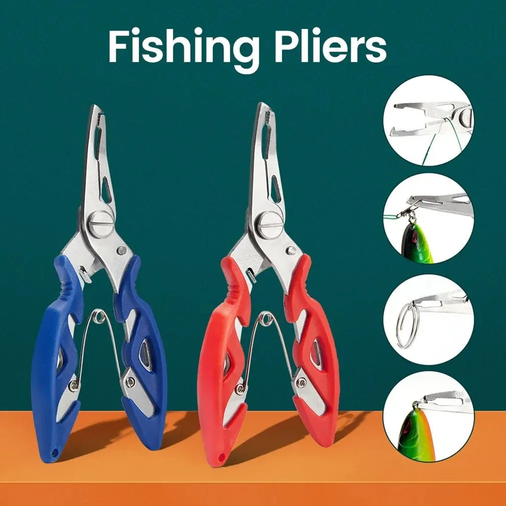 Fishing Lure Pliers – Needle Nose Scissors with Return Spring & Bend Design (Orange Handle)