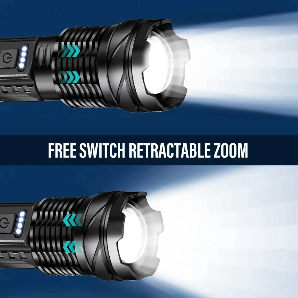 High-Power LED Tactical Flashlight with Zoom and USB Rechargeable Battery