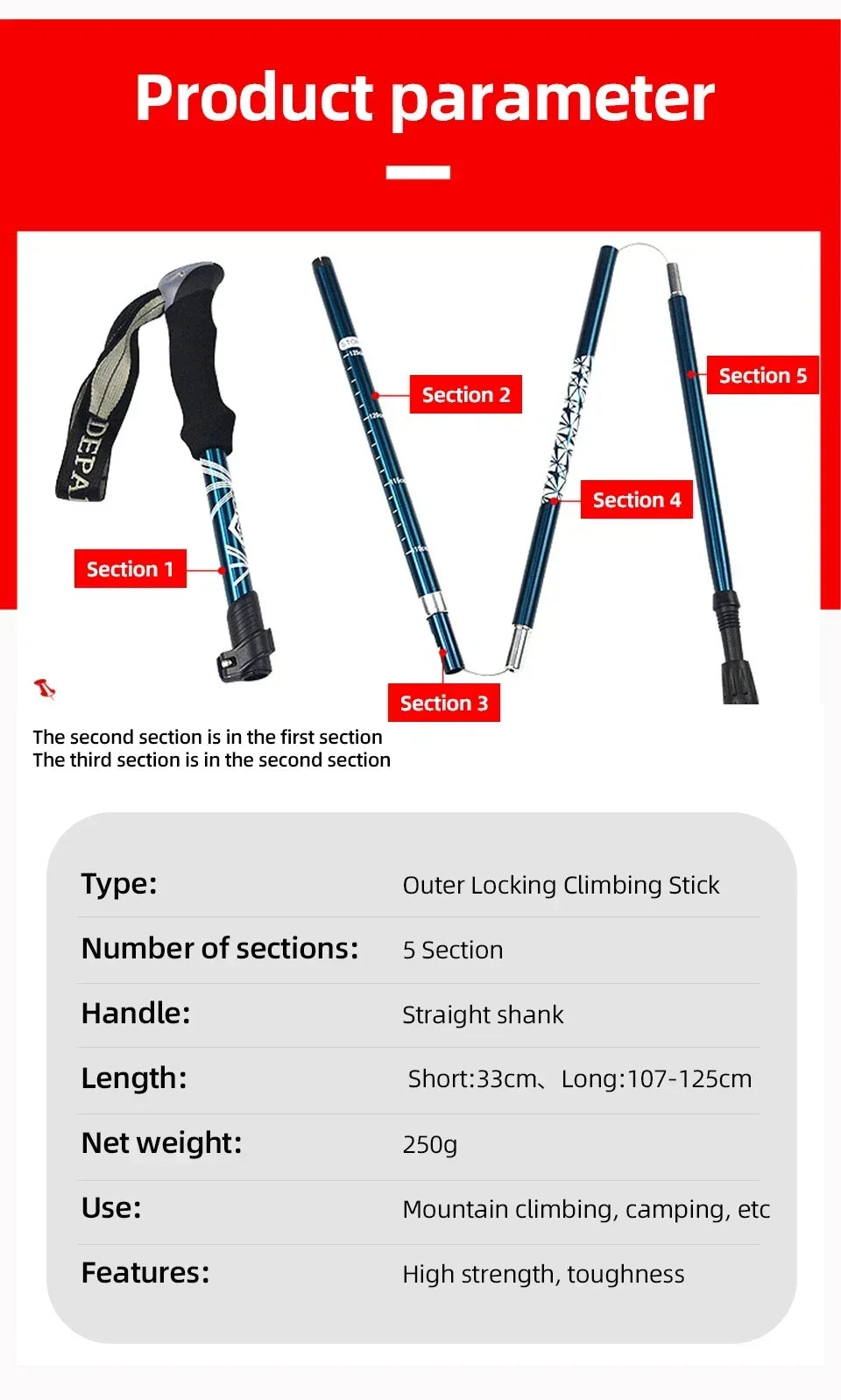 5-Section Telescopic Trekking Pole