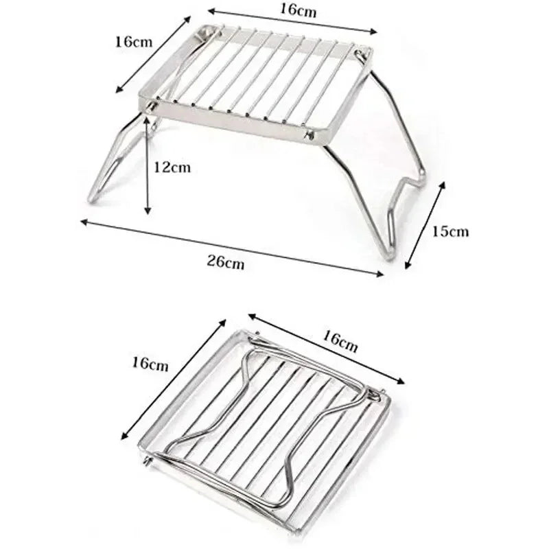 Outdoor Stainless Steel Stove Holder – Portable Folding Mini Barbecue Rack & Pot Holder for Camping