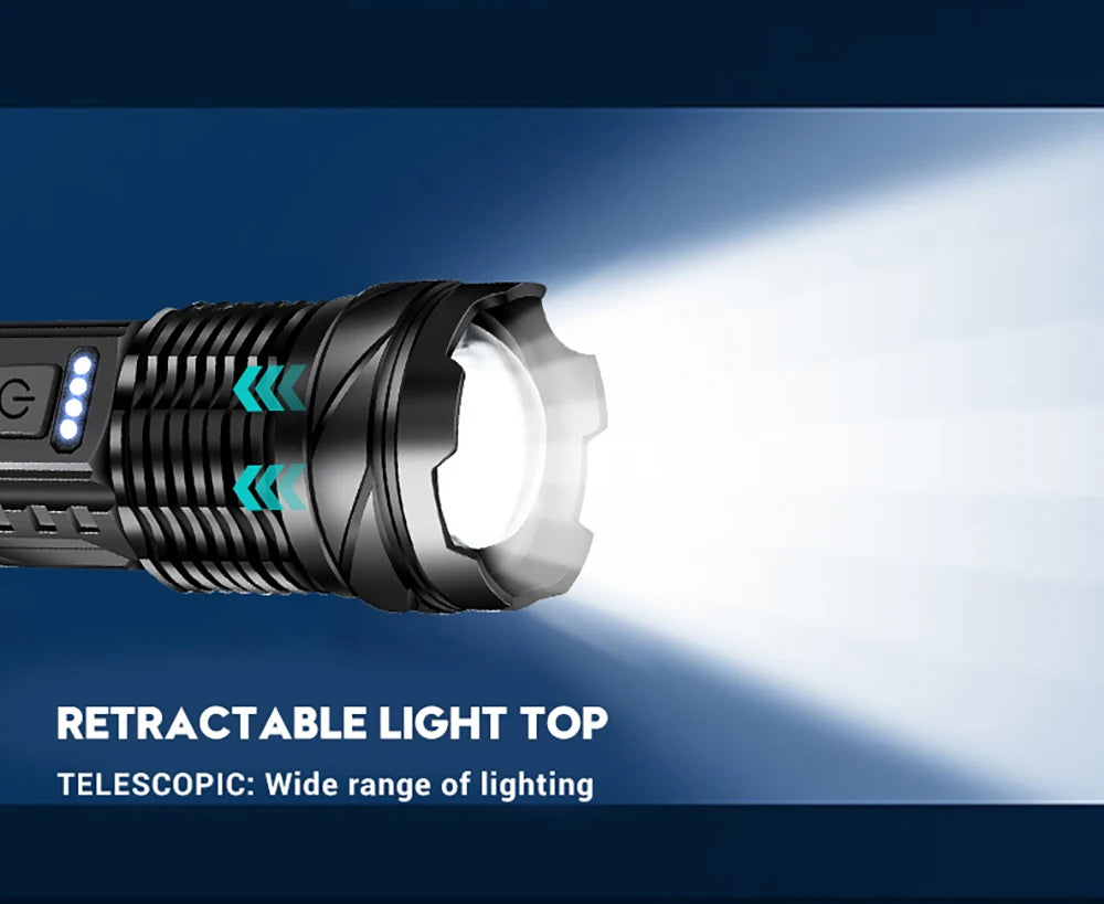 High-Power LED Tactical Flashlight with Zoom and USB Rechargeable Battery